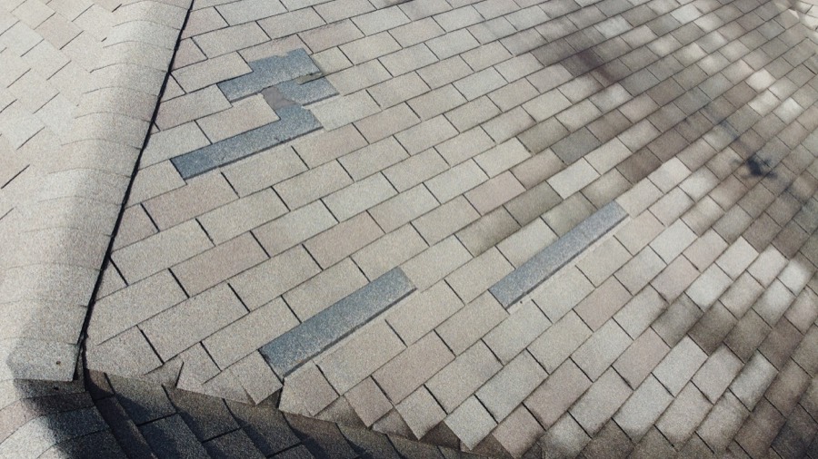 Close-up of hail bruising on shingles